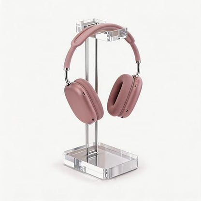 Acrylic Headphone Stand for Desk, Crystal Clear Headset Holder with Silver Metal Accent, Stable Non-Slip Base, Universal Gaming Headphone Hanger for PC Setup, Office & Home Desk Accessories - color: Silver