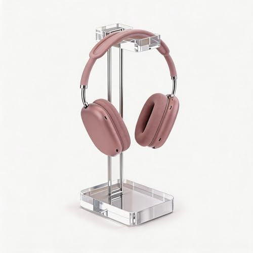 Acrylic Headphone Stand for Desk, Crystal Clear Headset Holder with Silver Metal Accent, Stable Non-Slip Base, Universal Gaming Headphone Hanger for PC Setup, Office & Home Desk Accessories - color: Silver