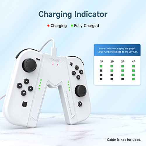 JINGDU Switch Joy-Con Charging Grip Compatible with Nintendo Switch & OLED Model, Play While Charging, Portable V-Shaped Switch Joy-Con Controller Charger with Indicators, White - color: White