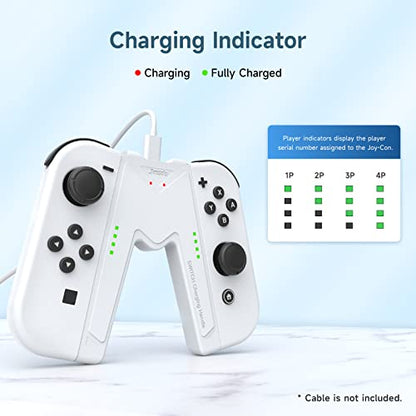 JINGDU Switch Joy-Con Charging Grip Compatible with Nintendo Switch & OLED Model, Play While Charging, Portable V-Shaped Switch Joy-Con Controller Charger with Indicators, White - color: White