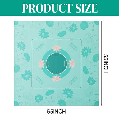 HOMBYS Elegant Lotus Mahjong Table Cloth 55x55 Inch, Square Mahjong Mat with Beginner Game Rules, Spill-Resistant Cover for Card & Tile Game Tables (Mint Green) - color: Mint Green
