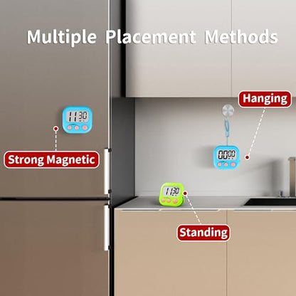 Timer for Kids Teachers Supplies Digital Kitchen Timers for Cooking Large Magnetic Classroom Timer 2Pack-Blue Green - color: Blue Green