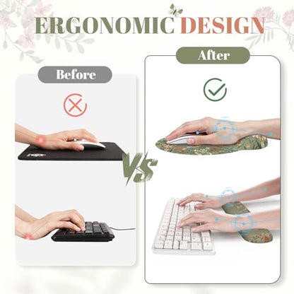 iCasso Desk Mat Set,Large Mouse Pad with Wrist Rest,Ergonomic Keyboard Wrist Support for Women,Girly Floral Computer Mat with Scalloped Edges,Non-Slip Desk Pad Home Office Gaming (Green) - color: Green