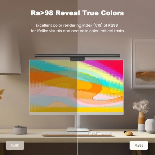 YEELIGHT Monitor Light Bar RGB Backlight, Ra98 Computer Lamp Works with Matter & Alexa for Home Office Gaming, 350LM Dimmable No Glare Eye-Care LED Screen Bar, USB Desk Lamp with Screen & Music Sync - color: Black
