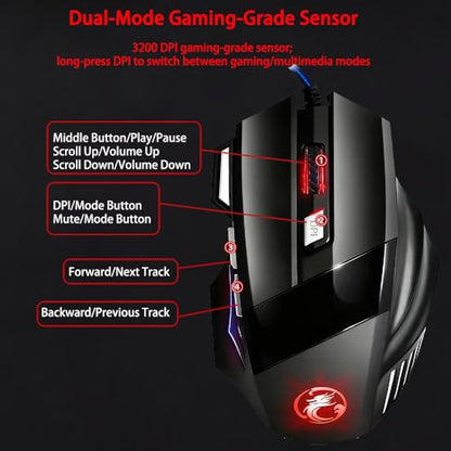 High Performance Wired Gaming Mouse, 3200 DPI, RGB, Adjustable Weights for PC Laptop - Black
