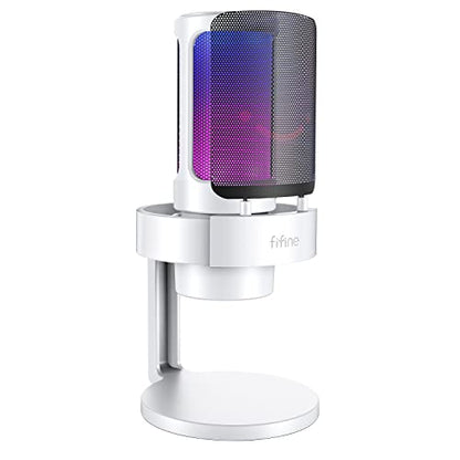 FIFINE Gaming USB Mic and Arm Stand, PC Computer RGB Microphone for Live Streaming, Meeting, Podcasting, Video, with Monitoring Headphone Jack, Light Control, for MAC OS/Windows (A8W+BM63)