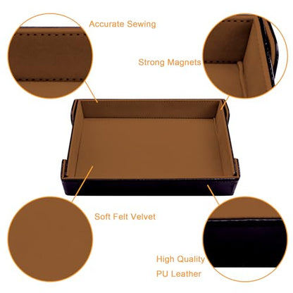 SIQUK Magnetic Folding Dice Tray Rectangle Dice Rolling Tray PU Leather Dice Trays Foldable Dice Holder Dice Rolling Mat Storage Box for D&D RPG Dice Games, Camel - color: Camel
