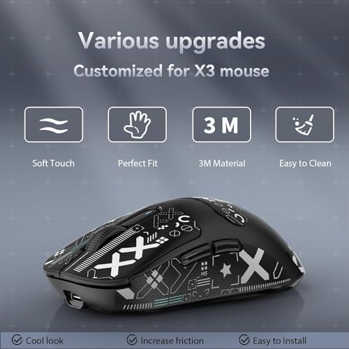 Mouse Anti Slip Grip Tape, Pre-Cut Universal Griptape for Superlight Wireless Gaming Mouse Skins, Sweat Resistant, Elastics Refined Side Grips, Easy to Apply, Ultra-thin 0.5mm (0.02in) - Black - color: Black & White
