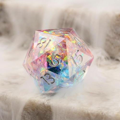 Haxtec Sparkling Sharp Edge Dice Set - Handmade Resin DND Dice with Iridescent Mylar Inclusion, Light Purple and Blue Color Mix-Enchanted Stardust - color: Light Blue Pink