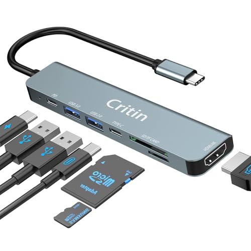 USB C Hub with 4K HDMI,7 in 1 Multiport Adapter,100W PD Charging | USB C Adapter for MacBook Pro/Air,Dell XPS,HP,Lenovo,iPad Pro,Steam Deck,SD/TF Card Reader,Slim Portable Laptop