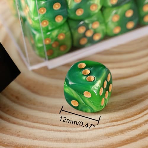 36 Mini Dice Set, 12mm 6 Sided D6 Game Dice, Two Colours (Dark Green & Light Green) with Portable Gaming Box - color: D6-dark Green & Light Green
