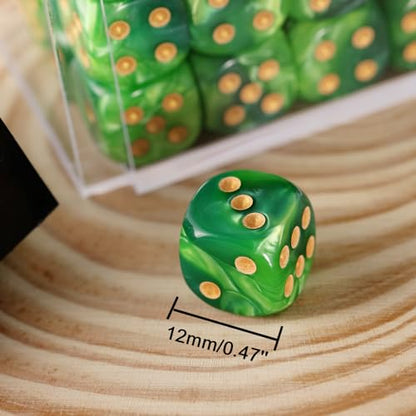 36 Mini Dice Set, 12mm 6 Sided D6 Game Dice, Two Colours (Dark Green & Light Green) with Portable Gaming Box - color: D6-dark Green & Light Green