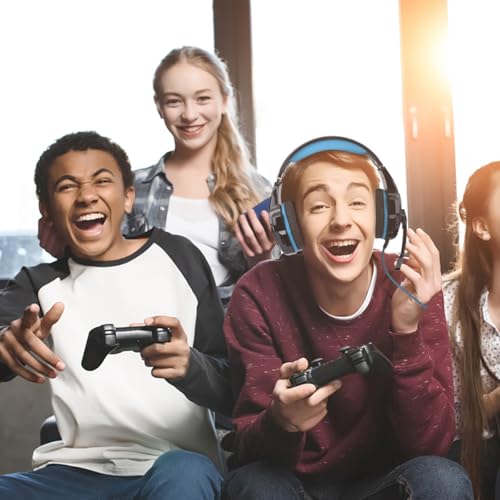 Wired Gaming Headset with Microphone for Computer Black and Blue Over-Ear Gaming Headphones with Adapter Cable for PC and Console 3.5mm Jack and Streaming