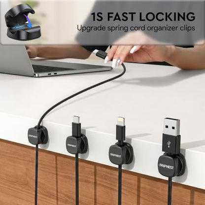 Cable Clips, 8 Pack Rotatable Cord Organizer with Adhesive | Strong Adhesive • 360° Rotatable • Secure Cable Management • For Desk, Car & Nightstand - size: Pack of 8