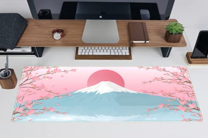 Aesthetic Japanese Cherry Blossom Desk Mat Cute Pastel Blue Color XL Sakura Gaming Mouse Pad Anime Mousepad for Women Desk Office Girl Gamer Cherry Blossoms Mouse Pads Fun Desktop Mat 31.5x11.8 in - color: Powder Blue Cherry Blossoms