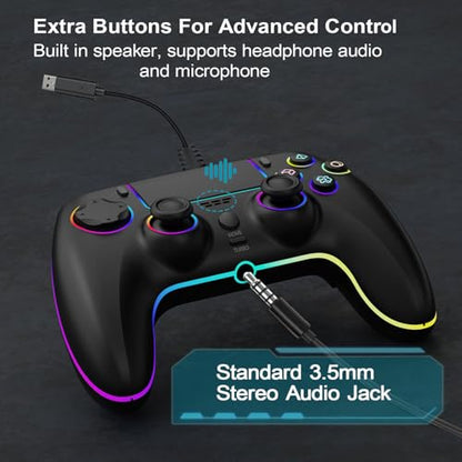 RGB Wired Game Controller for PlayStation 5 Replacement Gamepad with Hall Effect Trigger for PS-5 & Windows PC Double Vibration Motion Sensing Joystick Remote Joypad with Turbo,Macro Mapping (Black) - color: Black