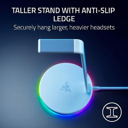 Base Station V2 Chroma Headphone Headset Stand Holder: Chroma RGB Lighting - Taller Stand & Anti-slip Ledge - USB Charging Ports - Anti-Slip Rubber Base - 3.5mm Port + Built-in DAC - Quartz Pink - color: Quartz Pink, style: V2