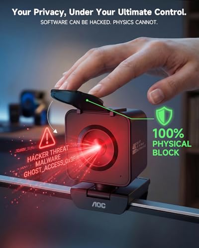 AOC 4K Webcam for PC, Sony Sensor, 1080P 60FPS Streaming Camera with PDAF | Computer Camera for Zoom/Mac/Switch 2, Privacy Cover, Plug & Play, 75° FOV, Tripod, USB A-C Adapter Included