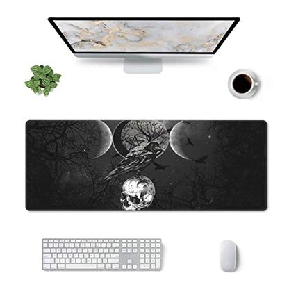 Triple Moon Mouse Pad XL Extended Desk Mat, Computer Mousepad | Triple Moon Crow Skull Galaxy Halloween Non Slip Rubber,Stitched Edge, Gaming Pc Large Mice Pad 31.5 x 11.8 Inch - color: Black24