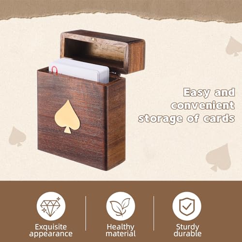 Wooden Crafted Playing Deck Card Holder Box Playing Card Cases Storage 4.25 Inch Height Decorative Organizer for Birthday Gift Men Women