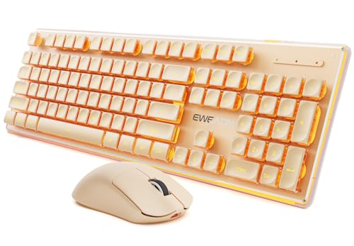 Wireless Keyboard and Mouse Combo with Warm Backlit Pudding Keycaps, Bluetooth & 2.4G, 2000mAh Rechargeable, Full Size, Metal Panel Quiet Computer Keyboard Set for Windows PC Desktop - Rose Gold - color: Rose Gold