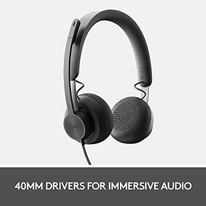 Logitech Zone 750 Wired On-Ear Headset Noise Canceling Microphone | On-ear fit, advanced microphone, included adapter, plug-and-play compatibility for all devices - size: One Size