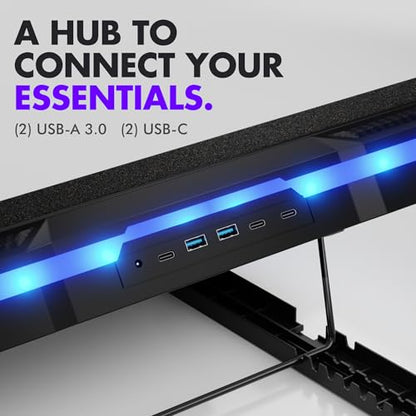 Tilted Nation Gaming Laptop Cooling Pad with USB Hub - Boost Performance, Stay Comfortable - RGB Laptop Cooler Stand with Adjustable Height & Fan Speed, RGB, USB (C + A) Hub, for 15.6" - 19" Laptops
