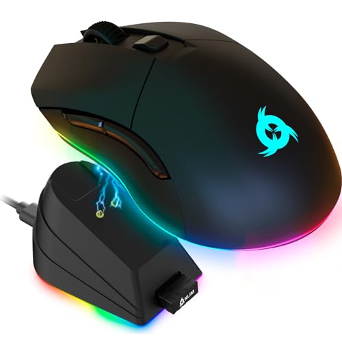 KLIM Blaze Pro Rechargeable Wireless Gaming Mouse with Charging Dock RGB - New Version - High-Precision Sensor and Long-Lasting Battery - Up to 6000 DPI - Great PC Gaming Mouse Wireless - color: Black