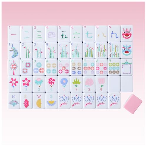 160 Pink American Printed Mahjong Game Set with Carrying Bag and Accessories, 1.2’’ Mahjong Tile Set - style: 1-Pink
