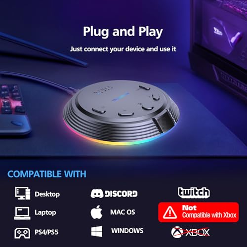 Gaming USB Microphone with 5 Voice Changes, Mute Button, Desktop Podcast Mic, Volume Control, RGB Condenser Computer Microphone for PC Gamer, YouTube, Streaming, Conference, Class - style: Dark Gray