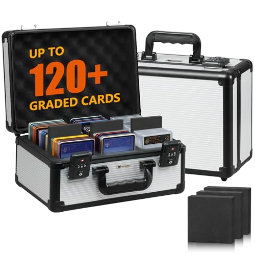 120+ 3 ROW Graded Card Storage Box - TSA Combination Lock Trading Card Box with 6 Foam Dividers Waterproof Slab Case Fits for PSA/BGS/CSG/FGS Cards | Gift for Sports, TCG, MTG Card Collectors Silver - color: Silver 3 Slots