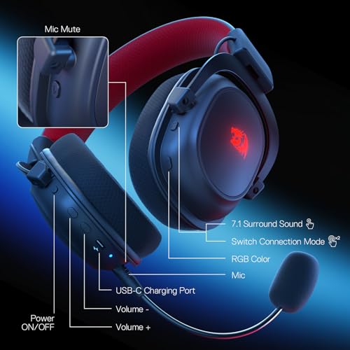 Redragon H510 PRO 3-Mode RGB Gaming Headset - 7.1 Surround Sound - 53MM Audio Drivers in Memory Foam Ear Pads w/Durable Fabric Cover- Multi Platforms Headphone - USB Powered for PC/PS4/NS - color: Black Wireless H510 PRO