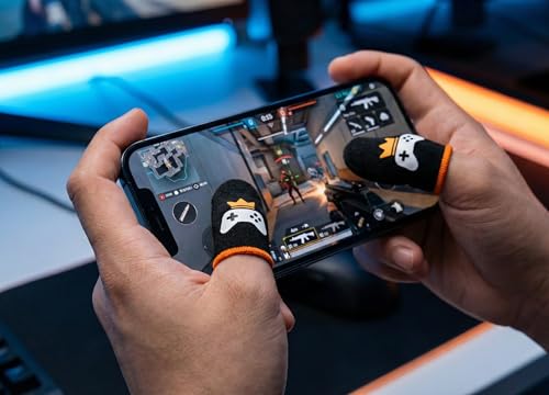 King of The Game - Improved Materials Gaming Finger Sleeves (6 Pack) for Touch Screens and Controllers. Skin-Protective, Ultra-Sensitive, Sweat-Resistant, Breathable and Stretchable. (Orange) - color: Orange