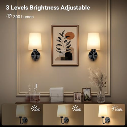 Battery Operated Wall Sconces Set of 2 Wireless Rechargeable Dimmable Wall Light with RGB Bulb and Remote for Bedroom, Living Room, Hallway (Black) - color: Black