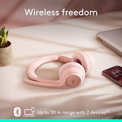Logitech Zone 300 Wireless Bluetooth Headset with Noise-Canceling Microphone, Compatible with Windows, Mac, Chrome, Linux, iOS, iPadOS, Android – Rose - color: Rose