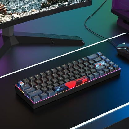 65% Mini Wired Keyboard Backlit for Office Gaming,68 Samurai B | Compact Full N-Key Portable Quiet Linear Red Switch light letters - color: 68 Blue Samurai B/Red Switch