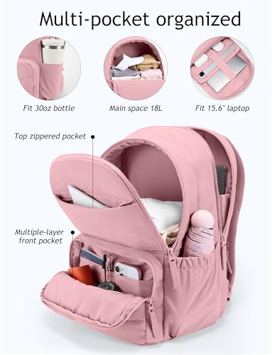 Uselike Travel Backpack for Women, 15.6 Inch Laptop Backpack, Quilted College Bookbag, Cute Work Backpacks, Water Resistant (Mauve Pink) - color: Mauve Pink