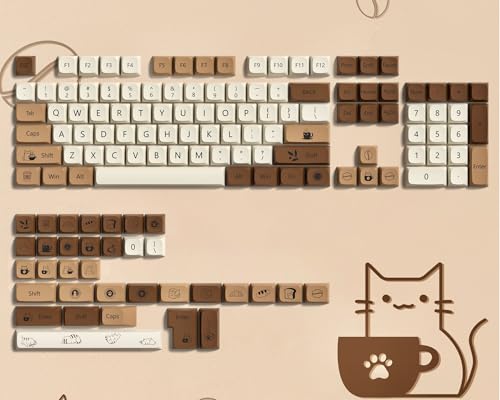 dagaladoo Cute PBT keycaps,Coffee Cat, XDA Profile Keyboard Keycaps | Beige/Brown key caps,Dye Sublimation,140-keys Custom keycaps for 60% 65% 75% 100% Cherry-MX switch Mechanical Keyboard - color: Coffee cat (XDA)