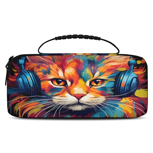 Adornori Funny Cat Carry Case Compatible with Nintendo Switch 2, with 20 Games Cartridges, Animals Portable Travel Carrying Case Pouch for Accessories & Games - color: Multicolor 4