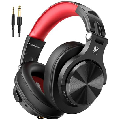 OneOdio A70 Bluetooth Over Ear Headphones, Wireless Headphones w/ 72H Playtime, Hi-Res, 3.5mm/6.35mm Wired Audio Jack for Studio Monitor & Mixing DJ Guitar AMP, Computer Laptop PC Tablet - Red - color: Red