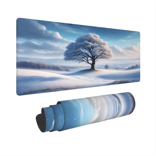 XXL Gaming Mouse Pad 35.4x15.7 inch, Winter Snow Trees Landscape Theme Desk Mat, White World Plants Scene Large Mousepad,Fantasy Artistic Keyboard Mouse Mat (Snow Trees) - color: Snow trees