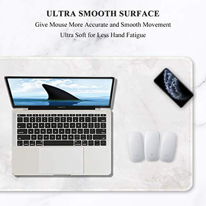 Auhoahsil Large Mouse Pad, Full Desk XXL Extended Gaming Mouse Pad 35" X 15", Waterproof Desk Mat w/Stitched Edges, Non-Slip Laptop Computer Keyboard Mousepad for Office and Home, White Marble Design - color: 51 Elegant White Marble, size: XXL - Extended