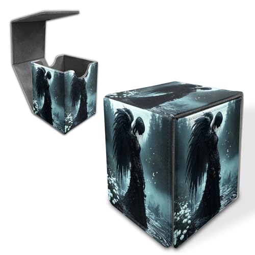 Deck Box for MTG/TCG/CCG, 100+ Sleeved Card Holder, PU Leather Trading Card Storage Box Case with Magnetic Closure, Quick Access for MTG Commander Game Cards, Dark Angel - color: Dark Angel, size: 3.2×3.1×4.1 inch