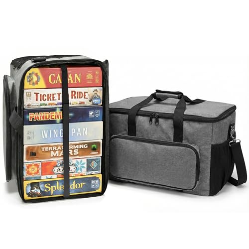 Board Game Bag with Multi-Pockets – Convertible Tote & Shoulder Carry, Includes 5 Elastic Box Bands, 20.5 x 12.6 x 12.6 Inches, for Game Night, Travel & Storage for Gamers (Grey) - color: Grey