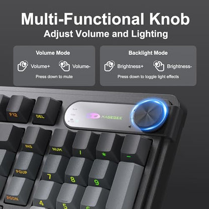 MageGee GK960 Wireless Keyboard, 98 Keys Tri-Mode BT/2.4G/Wired Membrane Gaming Keyboard, RGB Creamy Keyboard with Number Pad, Knob Control, Side Printed Keycaps, 4000mAh Battery - Black & Gray - color: Black & Gray