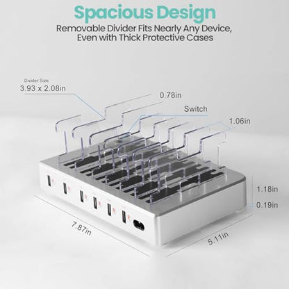 300W Fast Charging Station for Multiple Devices, 6 Port USB Charging Hub, Universal Desktop Charger Organizer Compatible with iPhone iPad Android Phones Tablets Kindle Home Office Travel