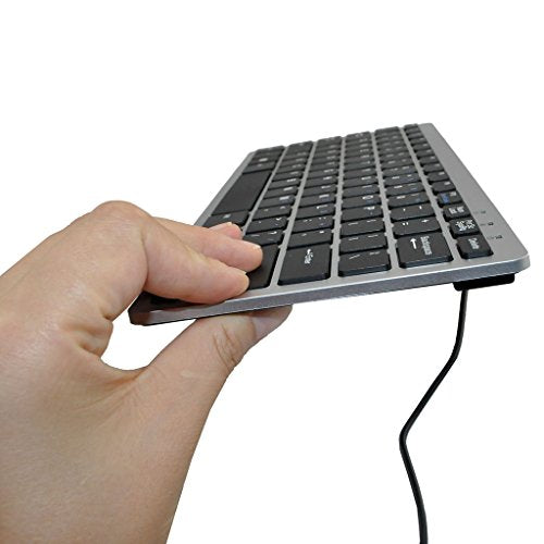 iKKEGOL Mini USB Slim Wired 78 Key Small Super Thin Compact Keyboard for Desktop Laptop PC Win 7 Mac (Black with Silver) - color: Silver + Black
