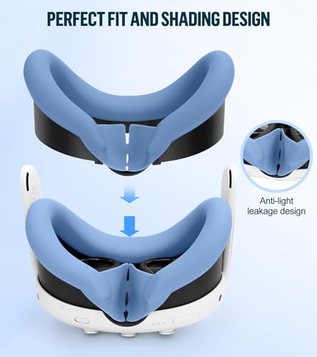 Silicone Cover Set Compatible with Meta Oculus/Quest 3, VR Accessories Protective Cover Includes Controller Grips, Front Shell Headset Cover and Face Cover, Not Fit Quest 3S(Haze Blue) - color: Haze Blue