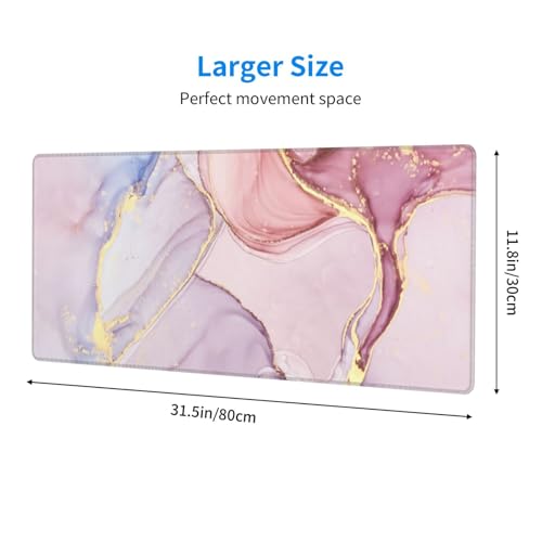 Large Mouse Pads for Desk, Extended Marble Gaming Mousepad for Women Office Gifts, Funny XL Big Stitched Waterproof Nonslip Computer Mats Deskmat for Keyboard, (Pink, 31.5 * 11.8 in) - color: Pink Marble