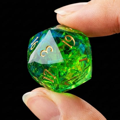 Single Multifaceted D20 DND Dice Resin Sharp Edge 20 Sided D&D Dice, 22Mm Handmade Polyhedral for Dungeons and Dragons, RPG, Roleplaying MTG Table Games - color: D20-green